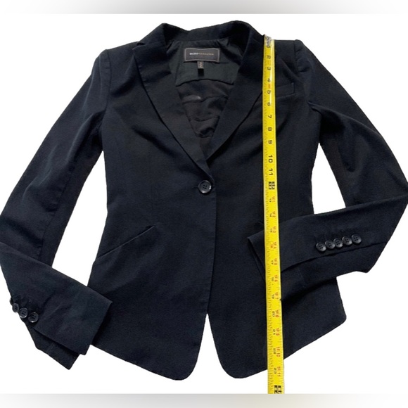 BCBGMAXAZRIA ADOREE Ruffleback Blazer Jacket Women’s XS Black Shoulder Pad Suit - Picture 7 of 7